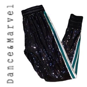 Dance & Marvel Sequins Joggers Black White & Green Size Small EUC